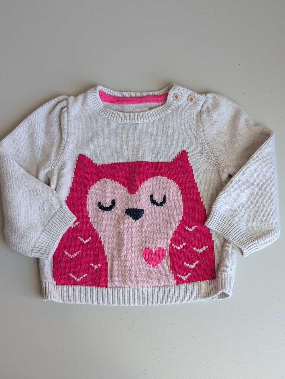 GAP Baby Cream Sweater with Bright Pink Trim